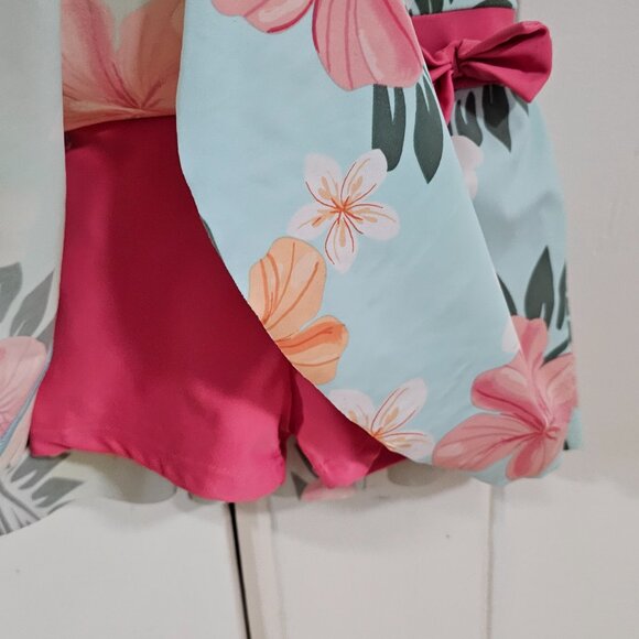 Girls Skirted Swimsuit/Unitard Active Dress Mint Green with Hawaiian Flowers 4T - Picture 2 of 4